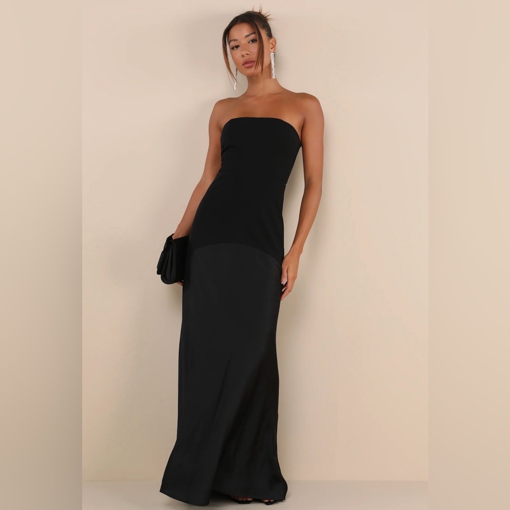 NWT Lulus Black Strapless A-line Drop Waist Maxi Dress M